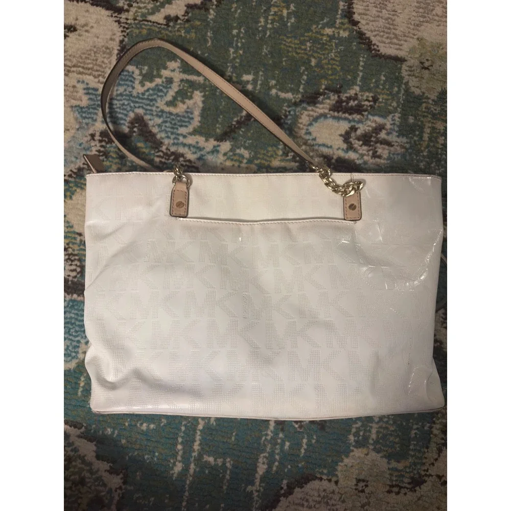 Michael Kors Jet Set Travel White MK Logo‎ Tote Bag Chain Strap Shoulder Bag